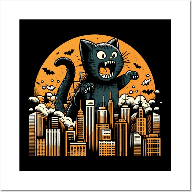 Cute Catzilla Vintage Design Wall Art by Trendsdk